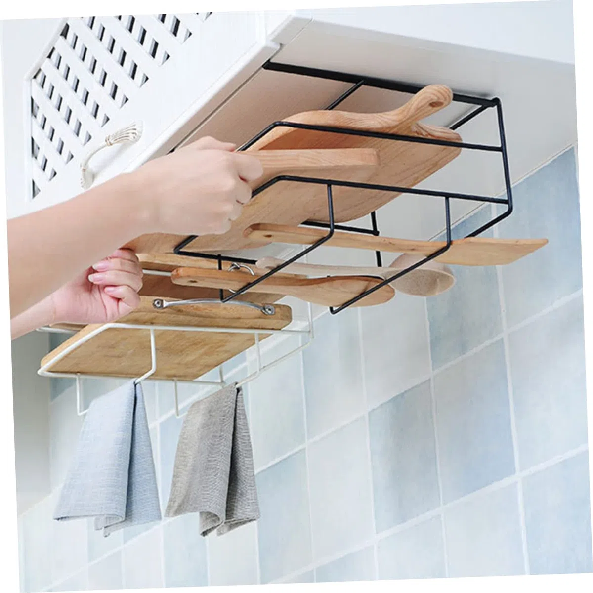 HEALLILY Estante De Pared Para Tabla De Cortar De Doble Piso Con Toallero Y Bandeja De Goteo Organizador De Cocina De Hierro Para Gabinetes Y Encimeras 10.23X8.66X5.90 Pulgadas
