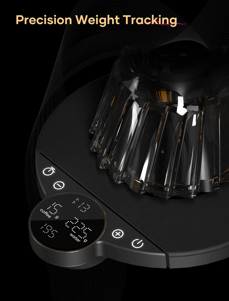 Cocinare Balanza digital de café Balance, control de precisión con tres modos (asistencia de preparación, pesaje, competencia), báscula digital de cocina para café y productos pequeños, hasta 3000 g