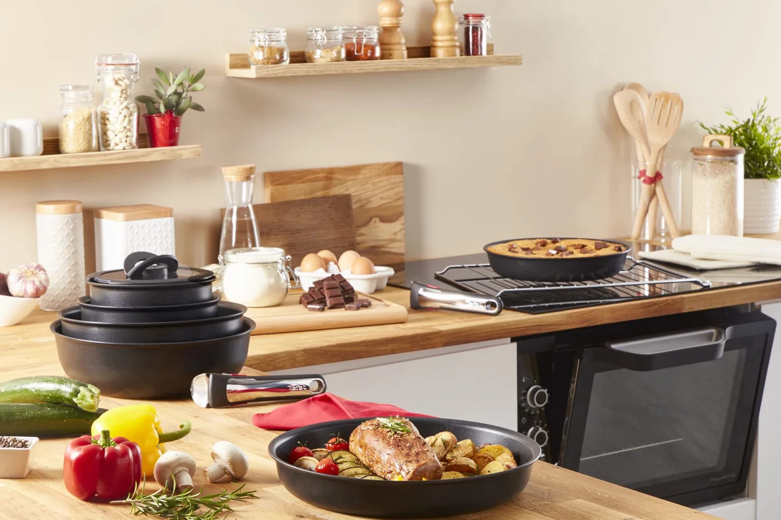 Tefal Ingenio - Sartén grill 26 cm, inducción, revestimiento antiadherente, aluminio fundido apilable, apto para lavavajillas, Eco Resist L8584004, Negro, antiadherente