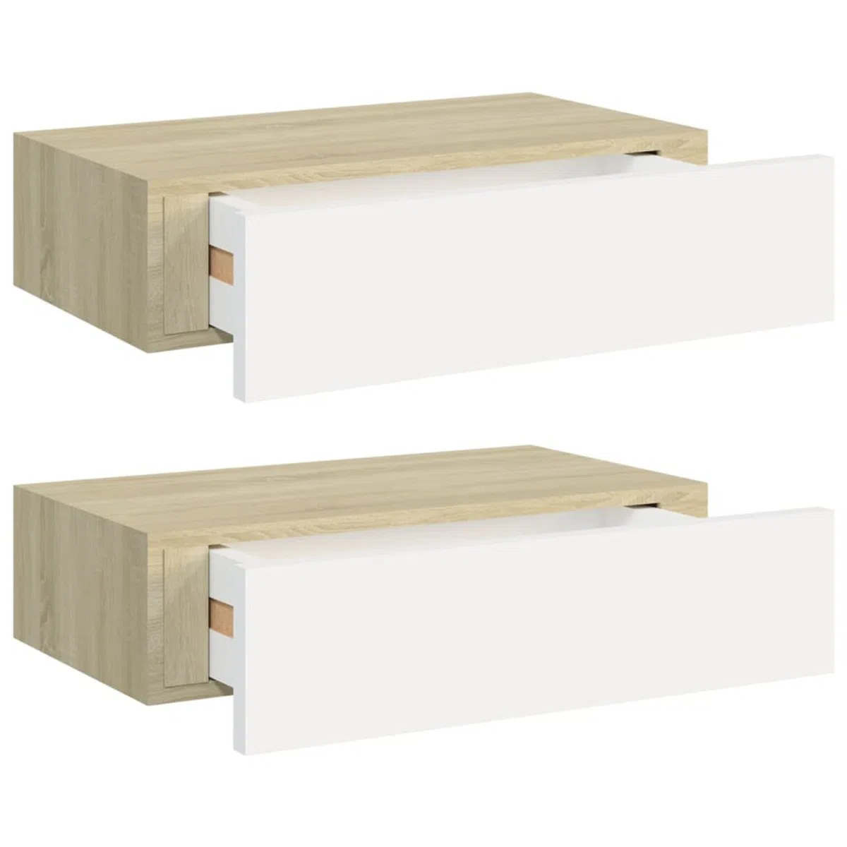 Gecheer 2 uds Estantes de Pared con cajón,Estanteria Pared,Baldas flotantes,Mesilla de Noche,Estantes de Pared, Armario Suspendido,Estanteria para Trasteros, MDF Roble y Blanco 40x23,5x10cm