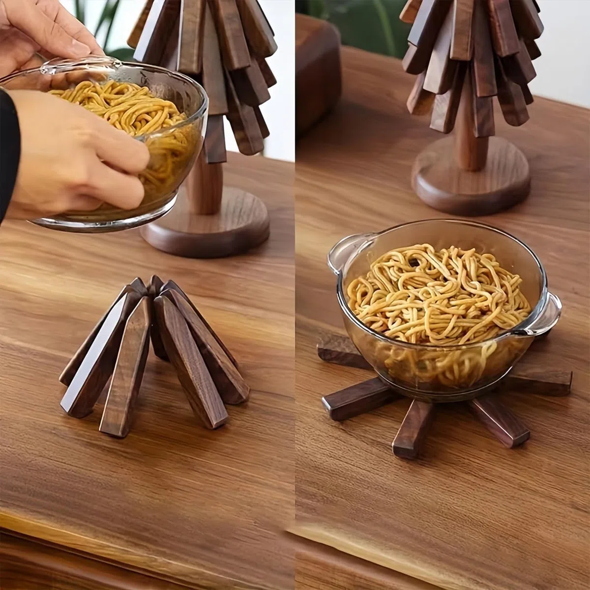 Treevet - Juego de posavasos de madera, salvamanteles de madera, salvamanteles de madera, salvamanteles de árbol de Navidad, salvamanteles de madera para tazas, sartenes calientes, platos de madera