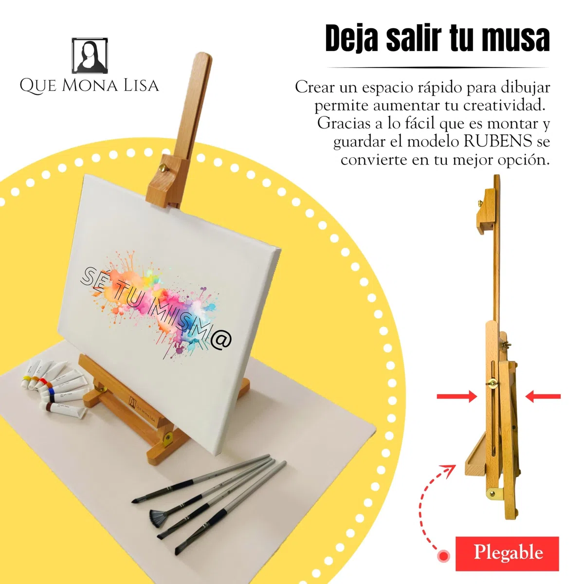 Caballete mesa plegable RUBENS, Altura Ajustable para lienzos, Caballete Madera de Haya para pintar, atril pintura para adultos, niños, principiantes. Soporte de tablets libros, decoración mesa