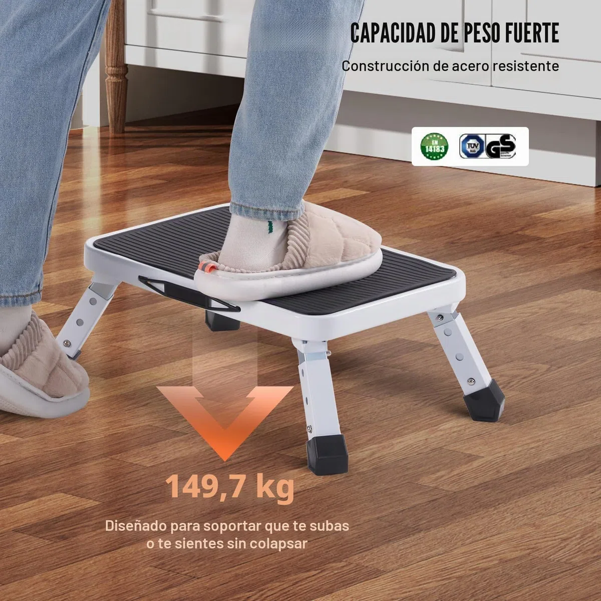 VEVOR Taburete Plegable con 1 Escalón Capacidad de 150 kg Taburete de Acero de 3 Alturas Ajustables Taburete Portátil Antideslizante para Niños Pequeños, Adultos, Oficina, Autocaravanas, Baños, Hogar