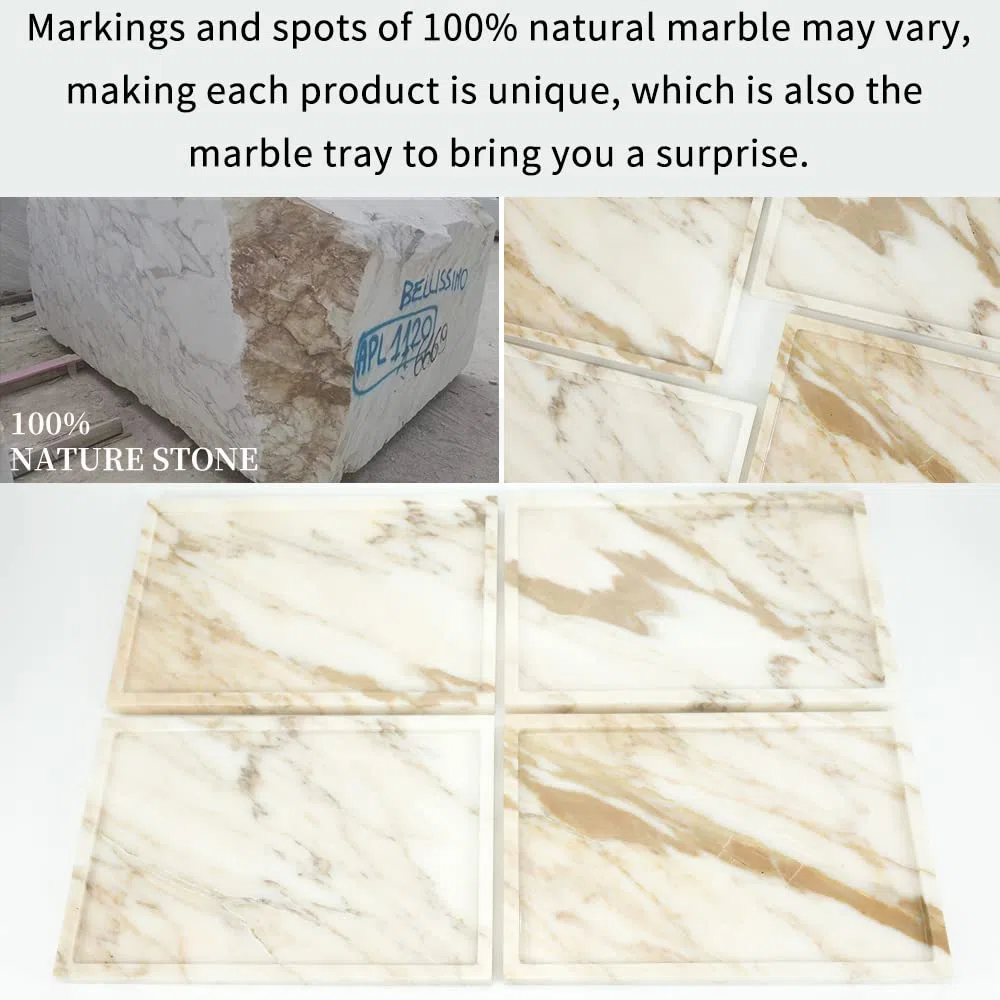 Bandeja de Servir de mármol 100% Natural, Bandeja de Almacenamiento de mármol de Viola de Calaccata para decoración del hogar, Bandeja de Piedra para baño/Cocina/tocador/Soporte de Platos para