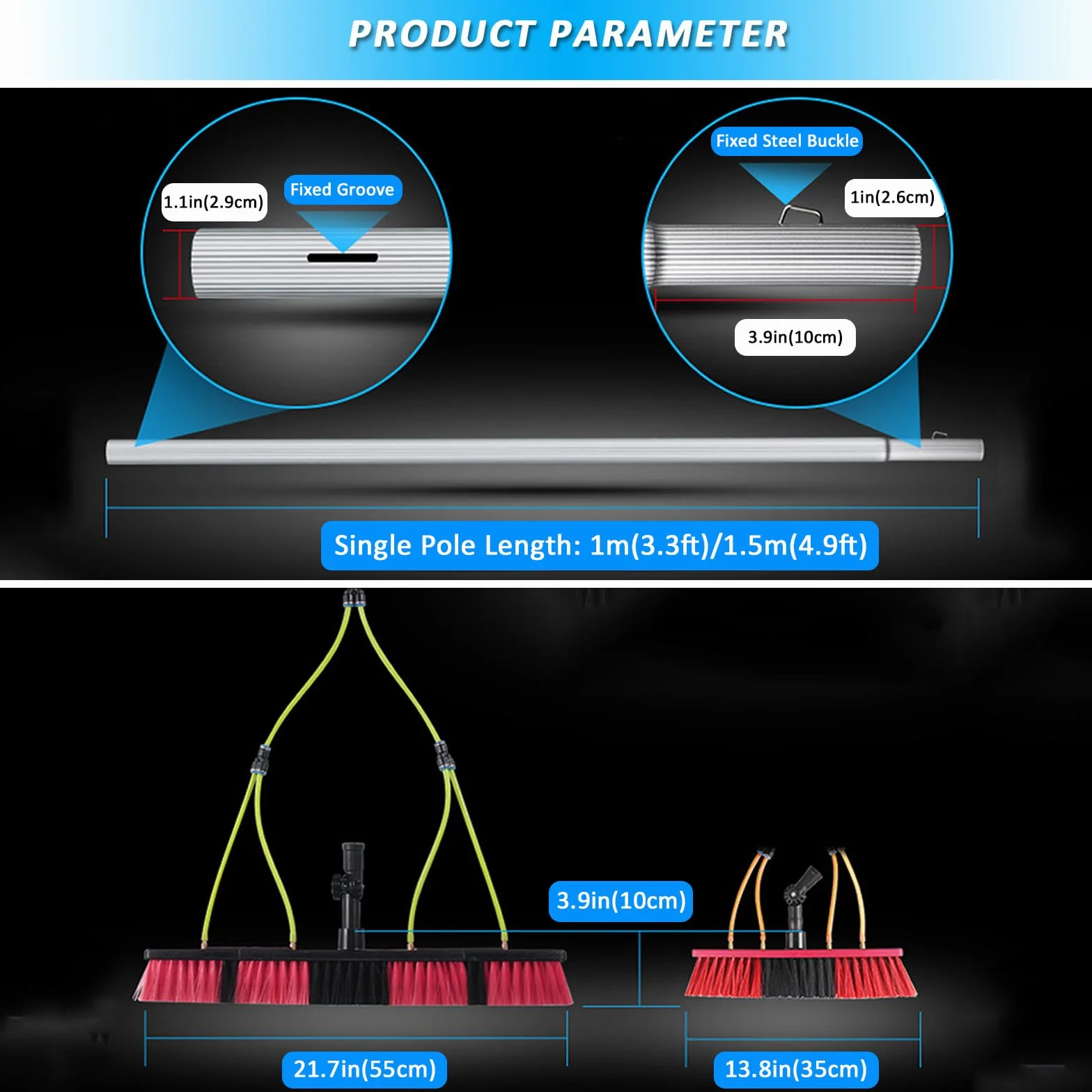 Kit telescópico de limpieza de ventanas alimentado por agua, limpiador de paneles solares y equipo de limpieza de techo de invernadero para un mantenimiento exterior eficiente