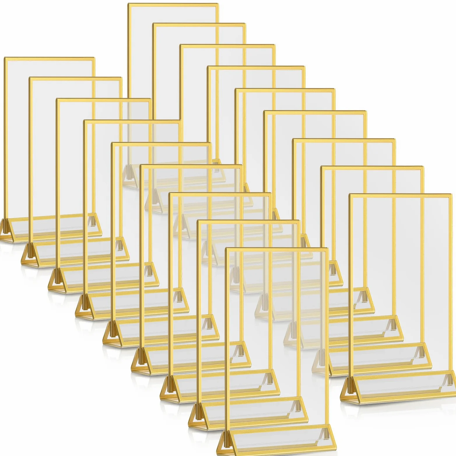 18 piezas de marcos de tabla de números claros de mesa de doble cara Marco de fotos titular de números de mesa de boda, soporte de menú, marco de fotos (dorado, 18 x 18 pulgadas)