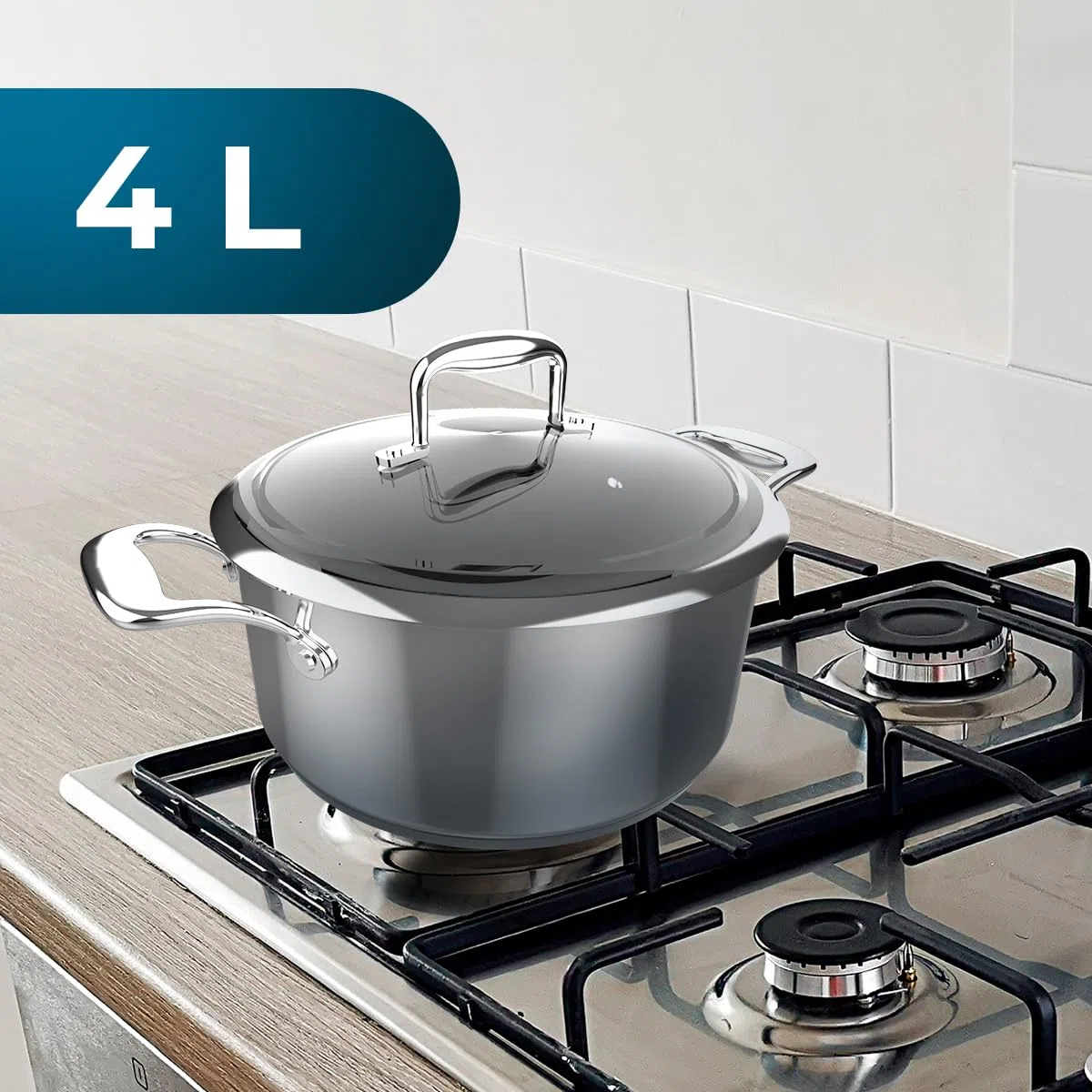 Cecotec Olla Polka Classy 24 Pot Steel. Diámetro 24 cm, Capacidad 4 L, Acero Inoxidable 18/10, Revestimiento Antiadherente, Asas Remachadas, Tapa de Cristal, Apta para todo tipo de Cocinas