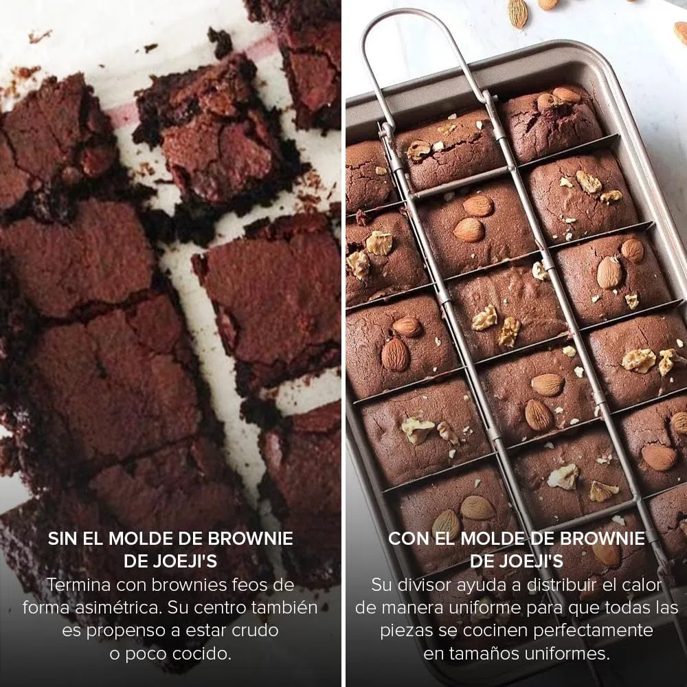 joeji's Kitchen Molde Brownie Pan Para Hornear Rectangular 31x 20cm - Molde Para Pasteles de Acero Al Carbono Antiadherente - con 18 Separadores Cortador De Brownie de Chocolate