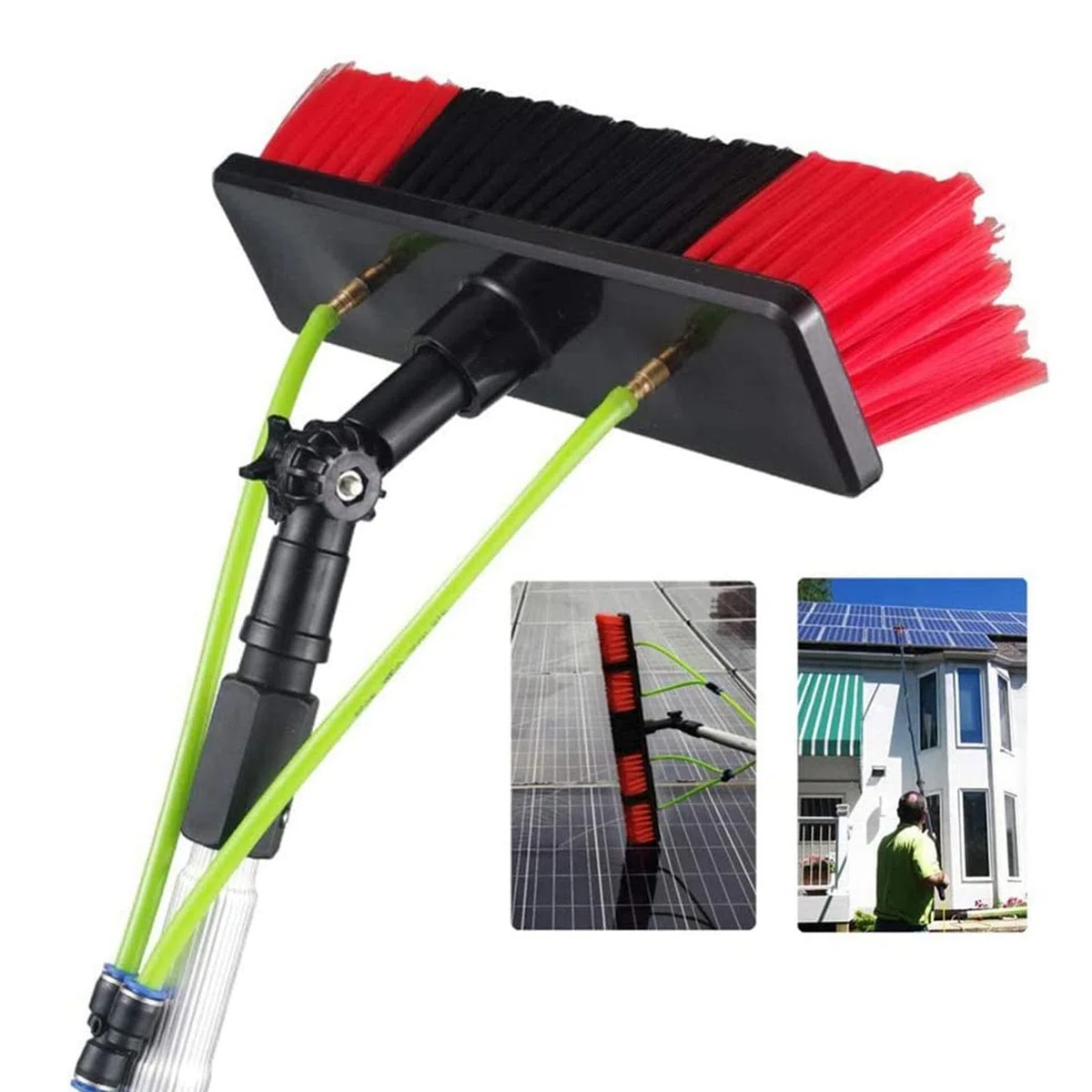 Kit de poste de limpieza – Limpiador de ventanas alimentado de 39.4 pies con cabezal de cepillo de 50 cm para una limpieza eficiente de ventanas, paneles solares y sistemas fotovoltaicos