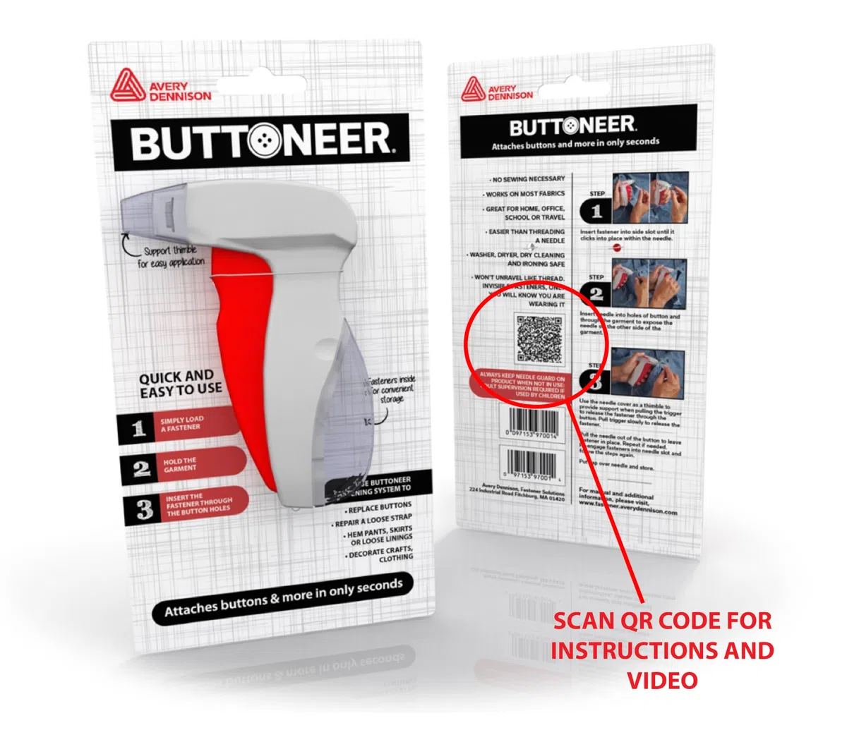 Buttoneer Sistema de cierres de botones, nuevo y mejorado. Fija botones y más en cuestión de segundos. No necesita costura y funciona en la mayoría de tejidos