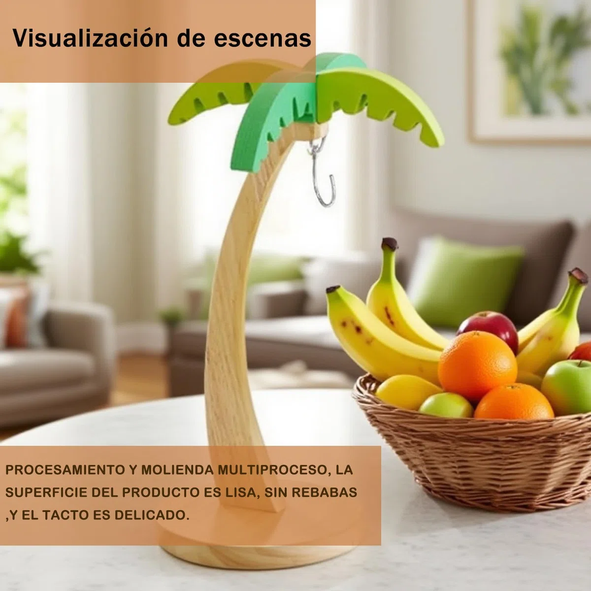 Soporte para Plátanos， Soporte para con Gancho de Acero Inoxidable Duradero, de Plátanos de Madera， de Organizador de Frutas para Hogar y Duradero y Ligero para Bananas y Otro