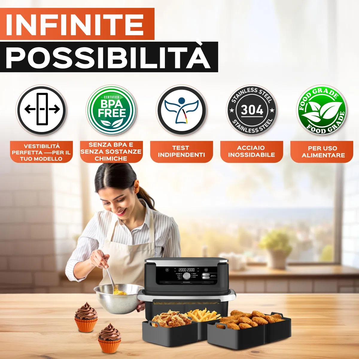 UNBOX 15 Piezas Accesorios para Freidora Cosori Dual Blaze 10 Litros - Molde Silicona Freidora de Aire para Ninja Flexdrawer AF500EU 10,4L, Cosori Dual Blaze TwinFry 10L