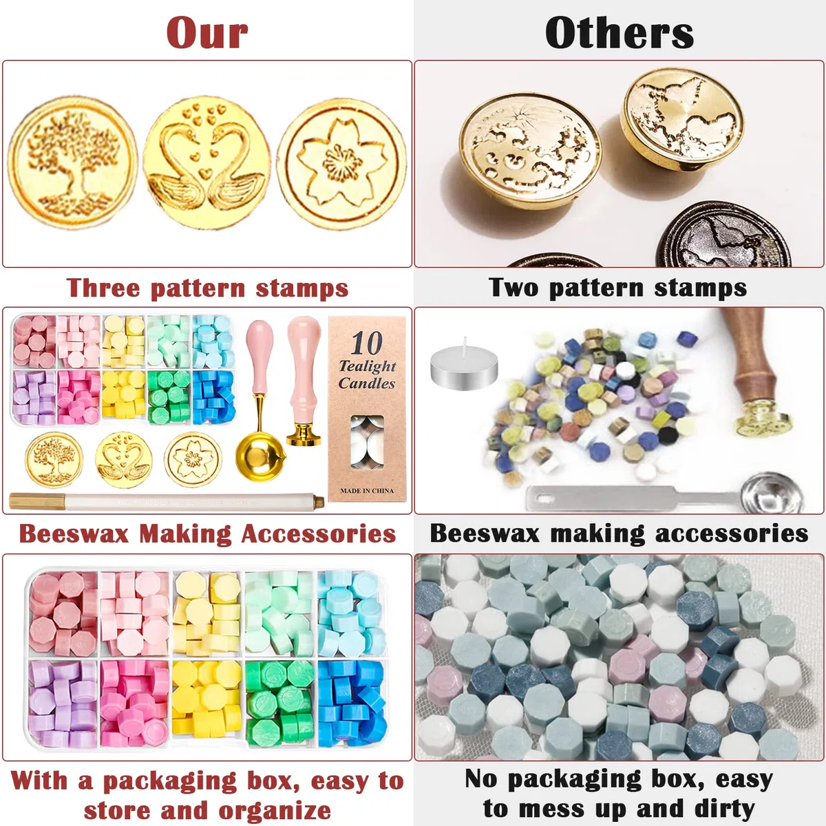 RUIJIE Kit de Sello de Lacre, 150 Perlas de Cera de Sellado de 10 Colores, 3 Sello de Cera, 1 Cucharas para Derretir, 10 Velas de Té, 1 Bolígrafo, para Sobres, Invitaciones de Boda, Regalo