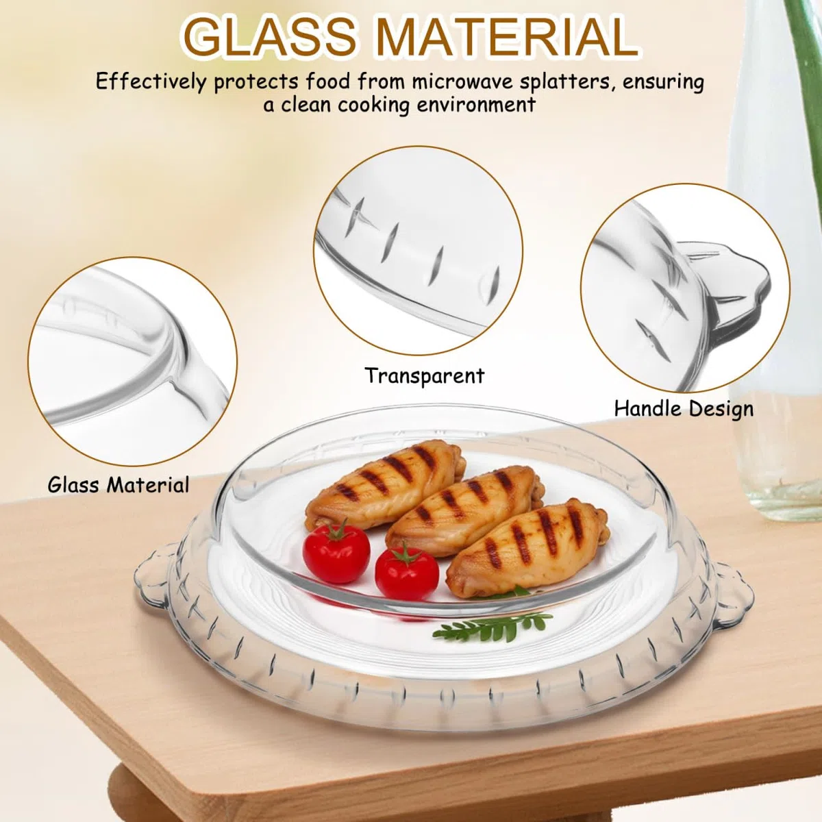 Ciieeo Molde de Vidrio Redondo para Tarta de 25 cm con Tapa Antisalpicaduras para Microondas, Bandeja de Vidrio Transparente para Hornear Pastel y Flan, Fuente para Horno y Cocina Al Vapor (10 Pulgada