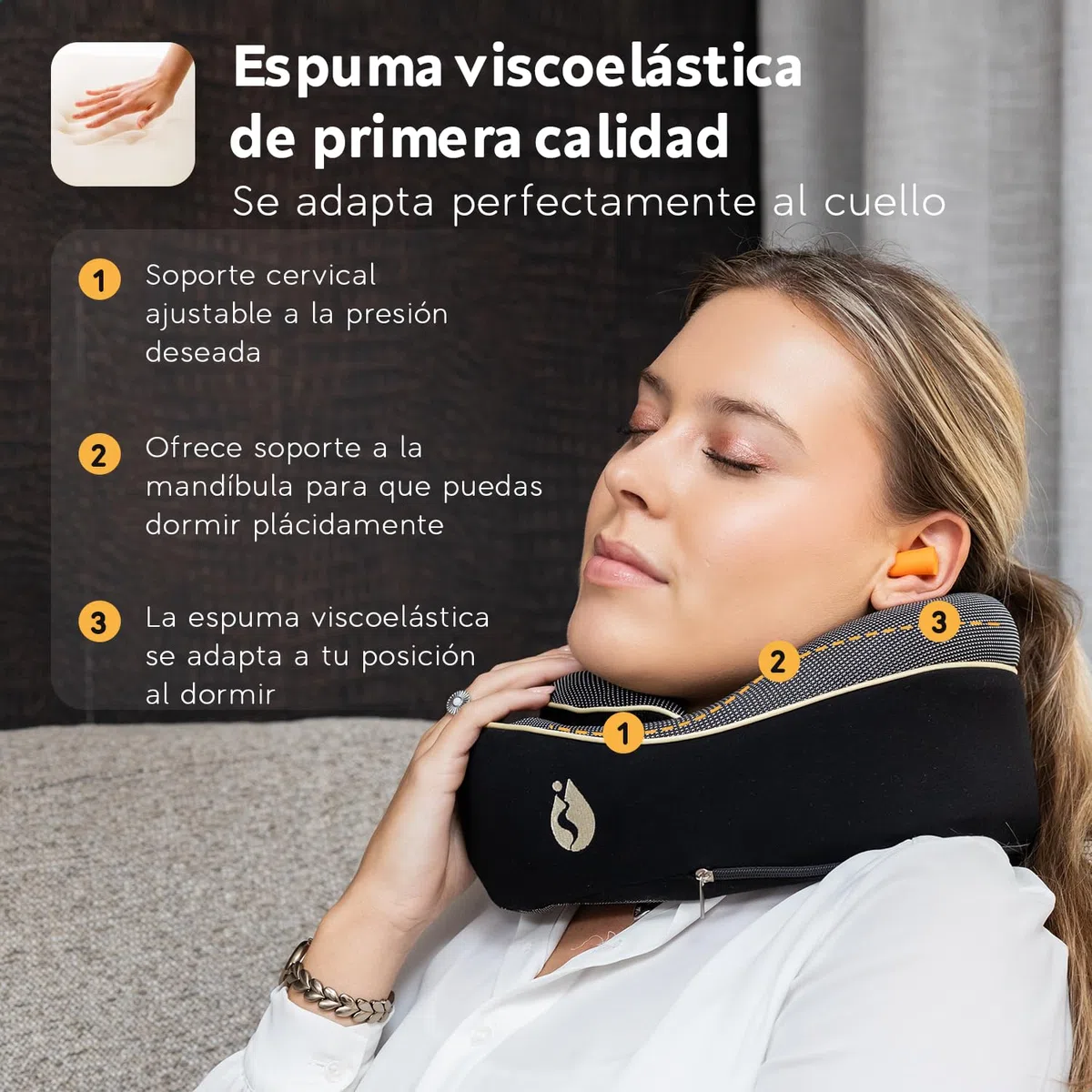 Almohada de Viaje The Wrapper– Cojín Cervical Ergonómico de Memory Foam – Almohada Avión Compacta y Cómoda – Almohada de Viaje para Avión, Tren y Coche
