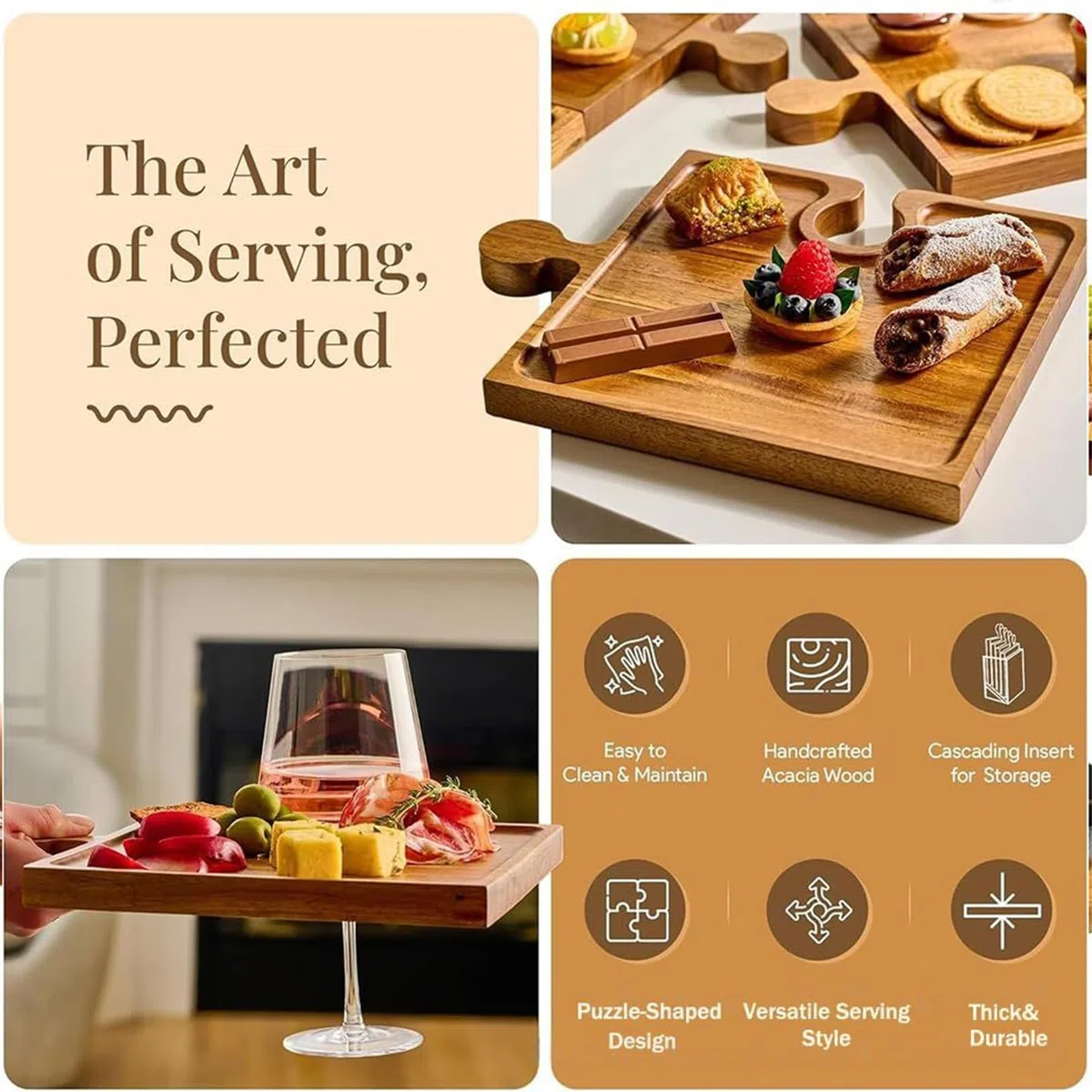 Tabla de embutidos resistente, exhibición decorativa de alimentos, función modular de servir , acento de mesa de entretenimiento, con mango con presentación artística, categoría de