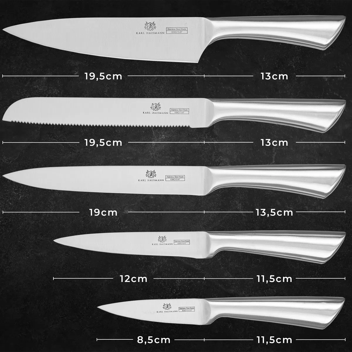 KARL HAUSMANN Set Cuchillos Cocina con Bloque Madera - 6 Piezas - Bloque Cuchillos Madera de Acacia - Cuchillos Cocina Acero Inoxidable