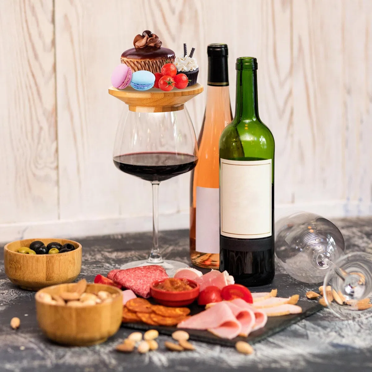 12 adornos para copas de vino, de madera, para postres, fiestas y cenas familiares (edición de madera)