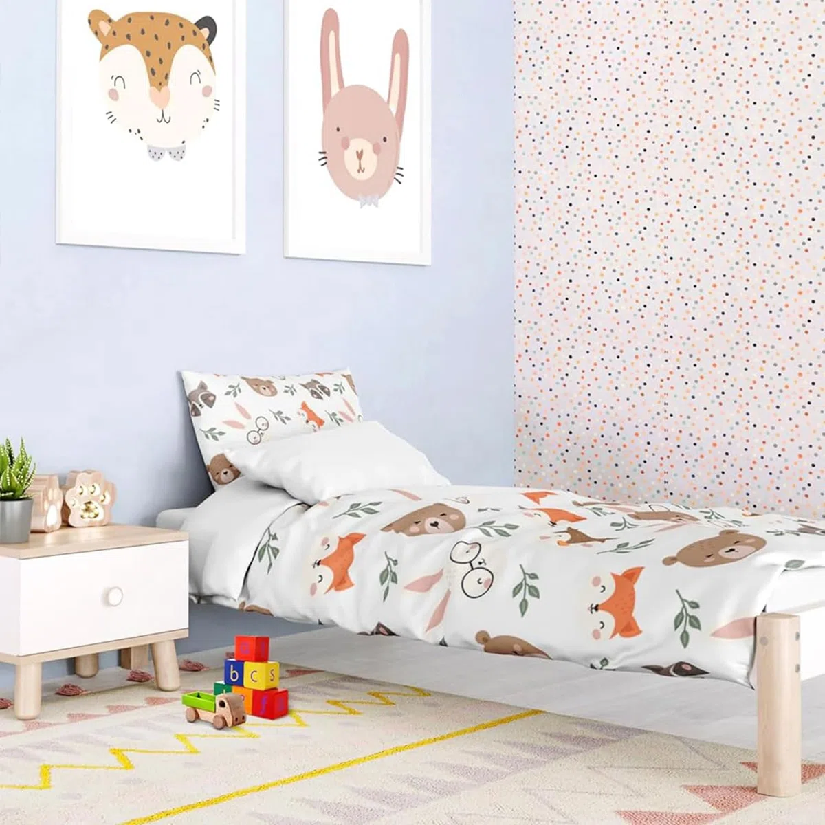 DJDEA Funda de Edredón Infantil 90x190 Animales de la Selva Niño, Juego de Cama de Microfibra 1 Plaza con Funda de Almohada 40x60
