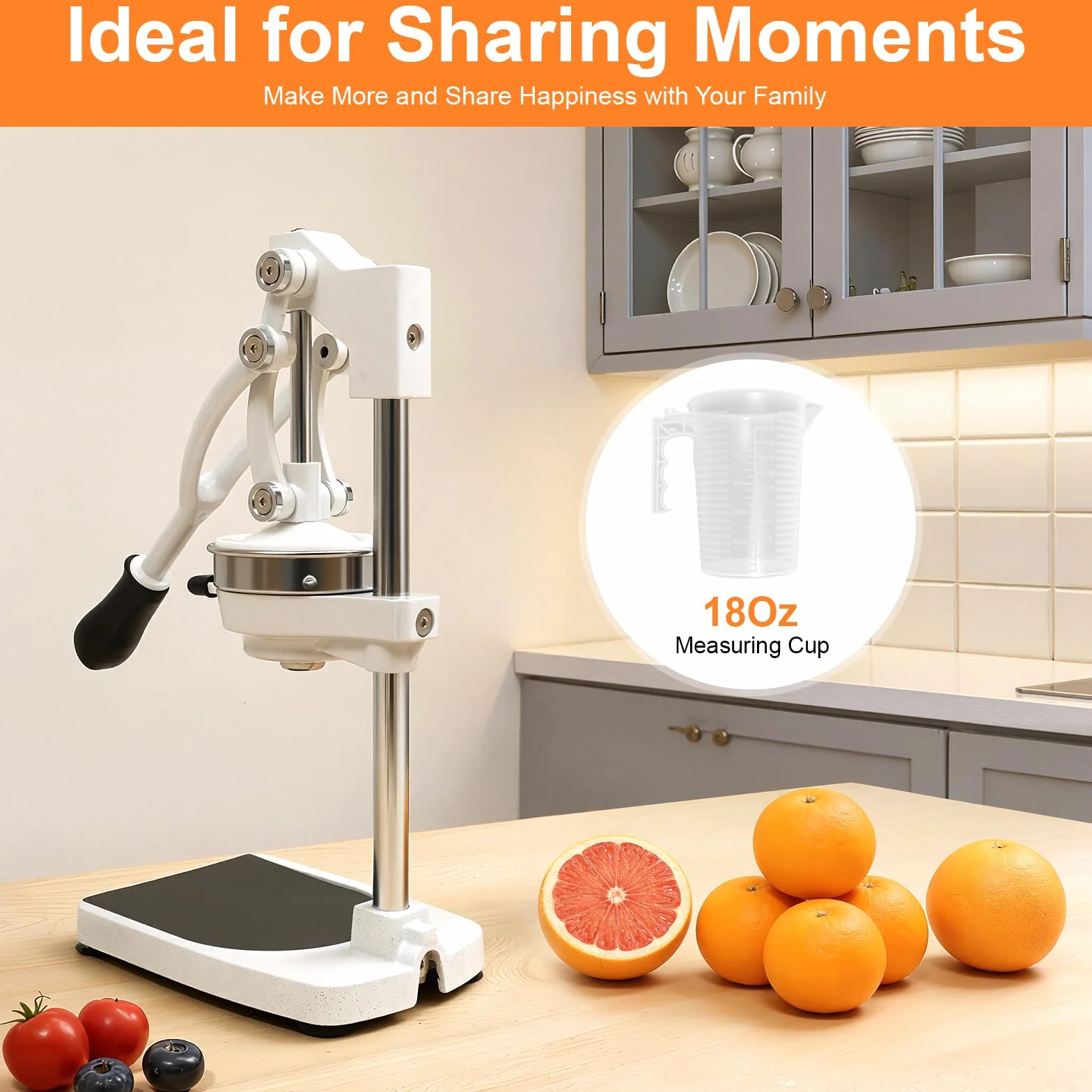 Exprimidor manual de plata de acero inoxidable 304, 2 cabezales de prensado, vaso medidor de 500 ml, diámetro de colador de 12 cm, apto para limón, pomelo, granada y uva, para el hogar, hotel y bar