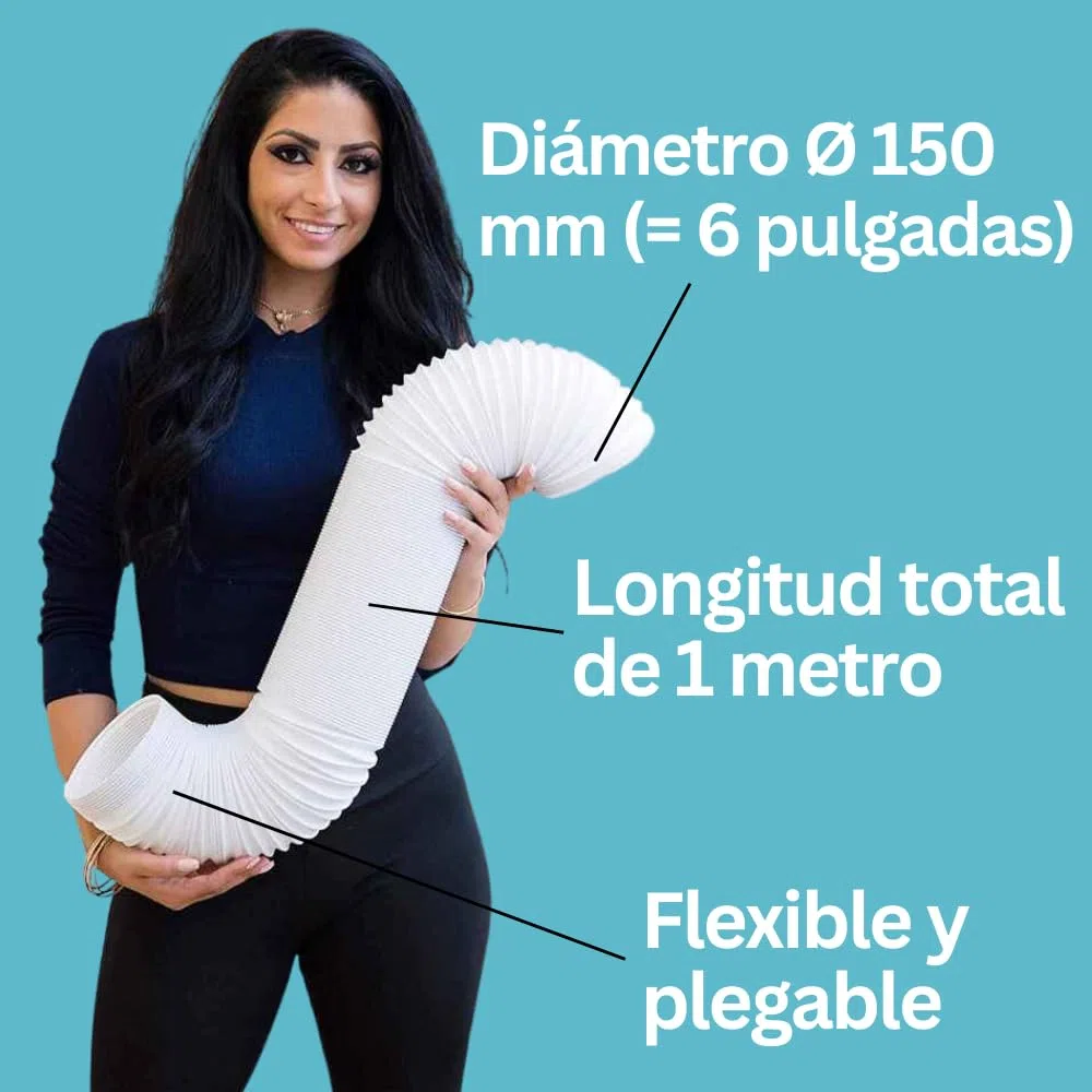 Home Melody Tubo de Escape 150 mm 1 m – PVC Flexible para Aire Acondicionado Portátil, Secadora, Campana Extractora, Extensión