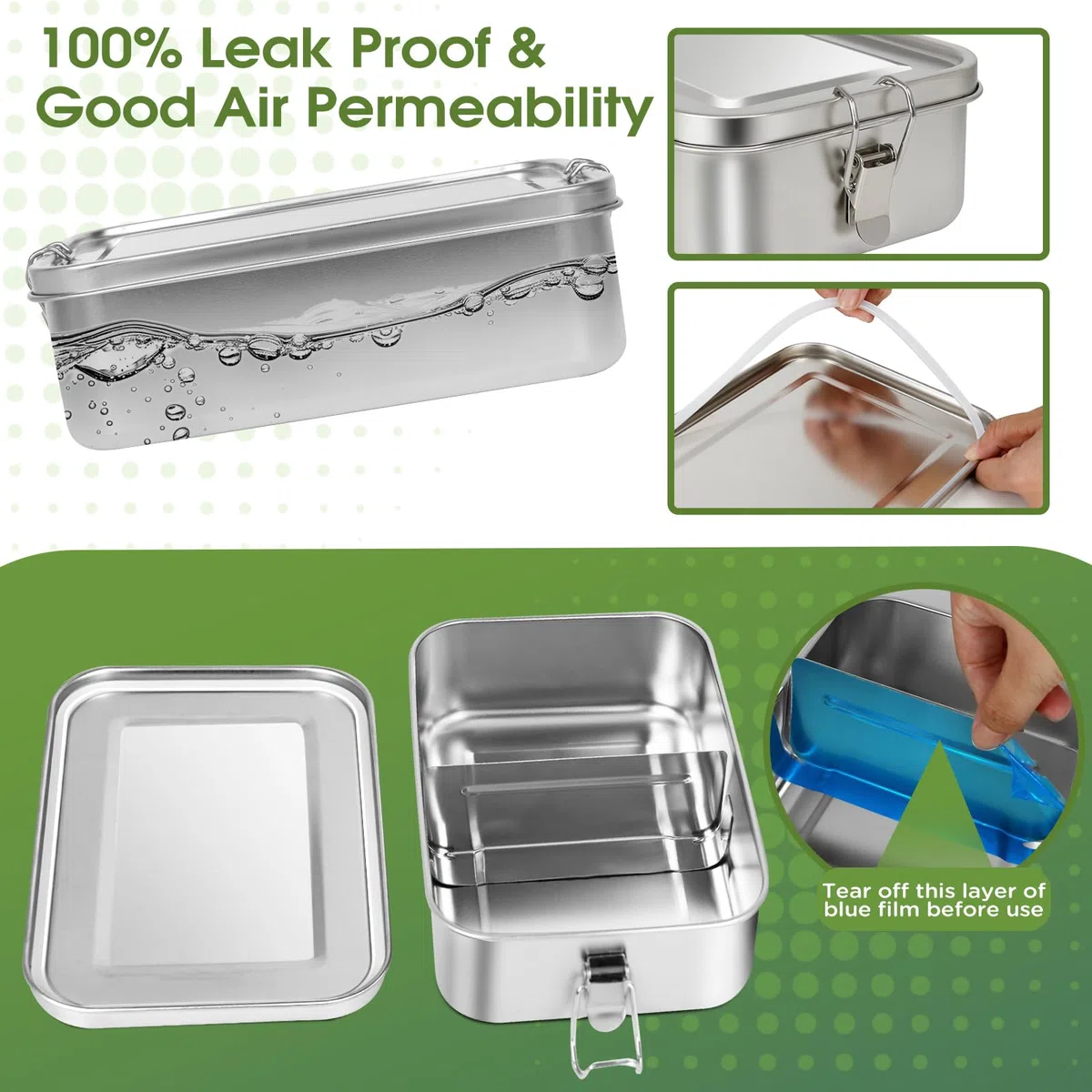 Juego de 3 cajas bento de acero inoxidable 304, con fiambrera de acero inoxidable en los volúmenes de 2400 ml, 1400 ml y 850 ml, fiambrera de acero inoxidable para sopa, ensalada y comidas