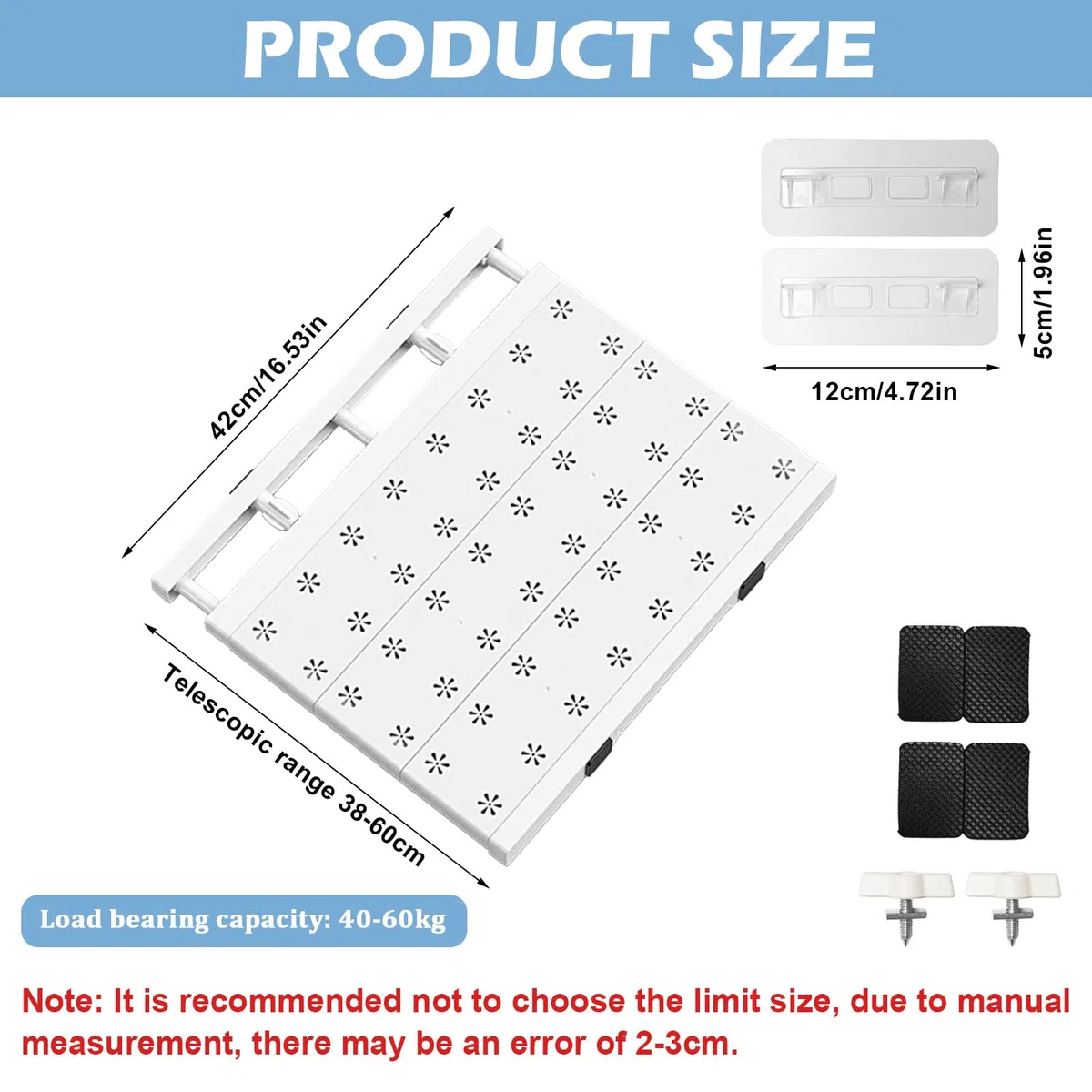 Estantes telescópicas BOUFEIDA, 38-60 cm, 1 estante ajustable, organizador de armario, estantería extensible, para armario, cocina, baño (42')