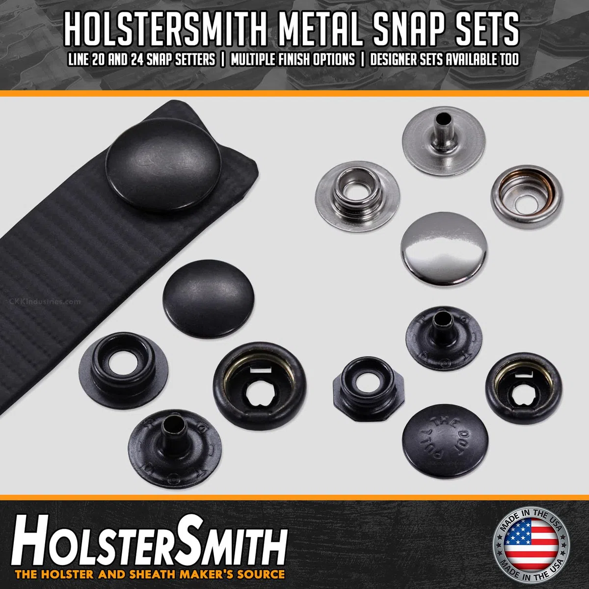 HolsterSmith Juego de broches de metal (línea 24) - (tira del punto) - (níquel plateado) - (1 juego) - para cuero, fundas, fundas, bolsas y ropa