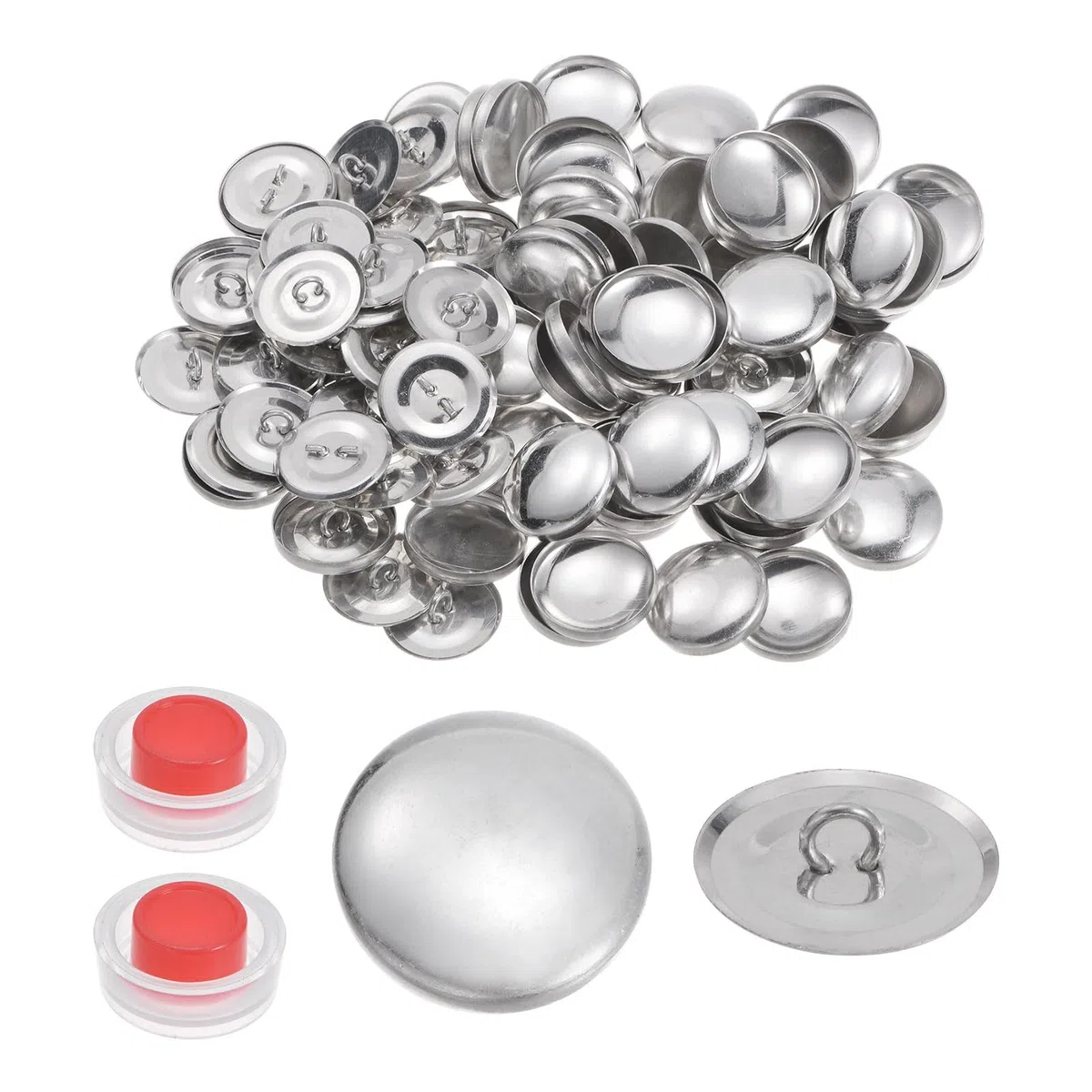 HARFINGTON Kit de 100 botones de cubierta automática de 36 L, 0.9 pulgadas, 23 mm con parte trasera de alambre, botones de aluminio para cubrir botones de tela, kit de botones cubiertos con 2