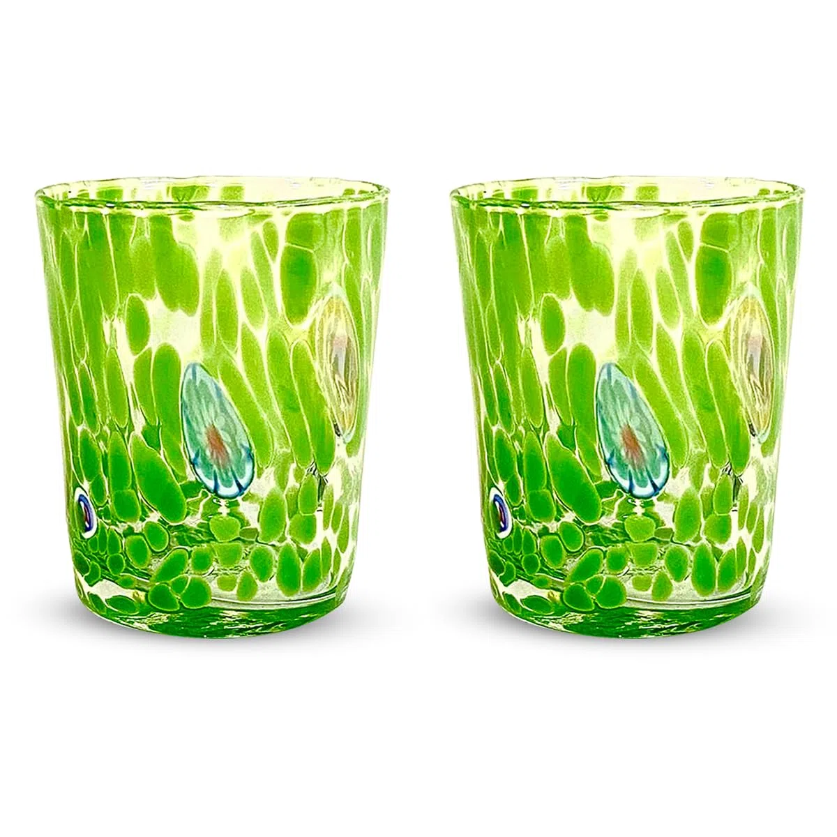 Gocce di Murano Un vaso de lluvia arco iris de cristal de Murano soplado 300 ml hecho a mano colorido paquete 2 copas de agua elegante y precioso (verde, 2)