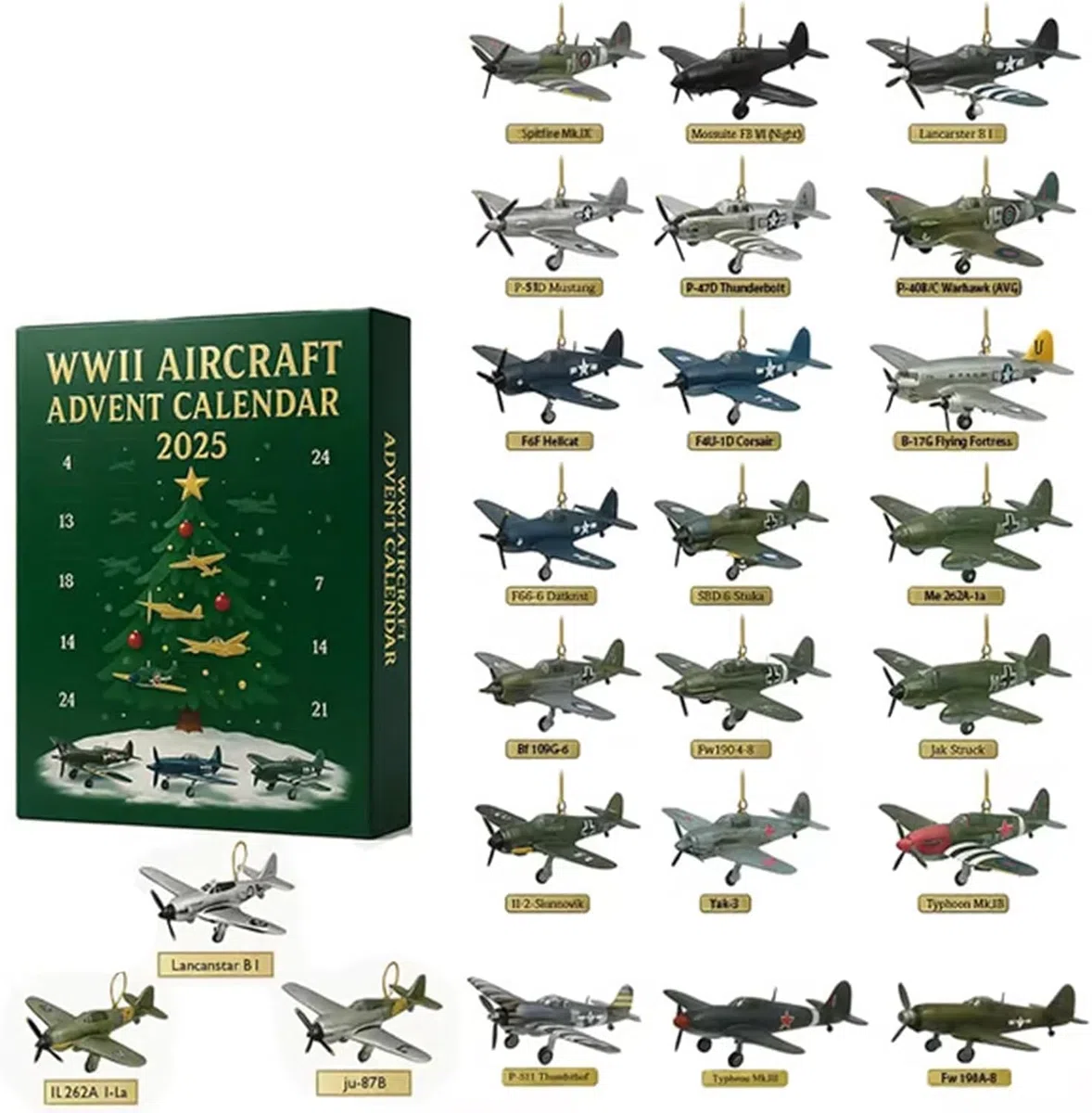 Calendario de Adviento de Aviación WWII: 24 Aviones de Guerra en Miniatura para Coleccionistas Adultos (1PCS)