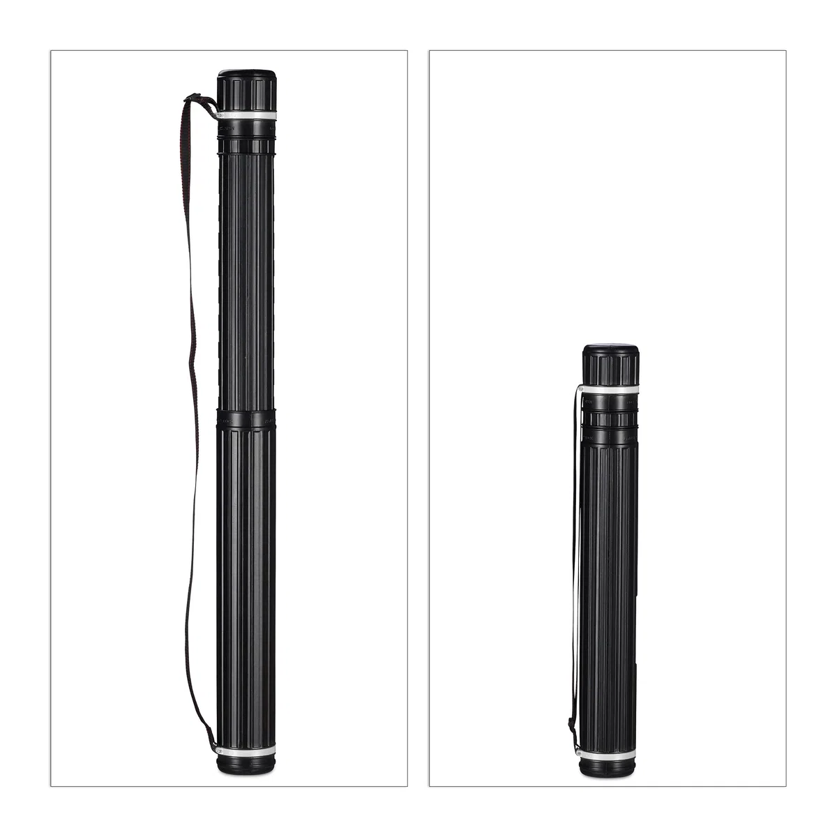 Relaxdays Portaplanos Extensible hasta A0, Tubo para Guardar Láminas, Carteles, Planos 64-107cm, Plástico, Negro/Blanco