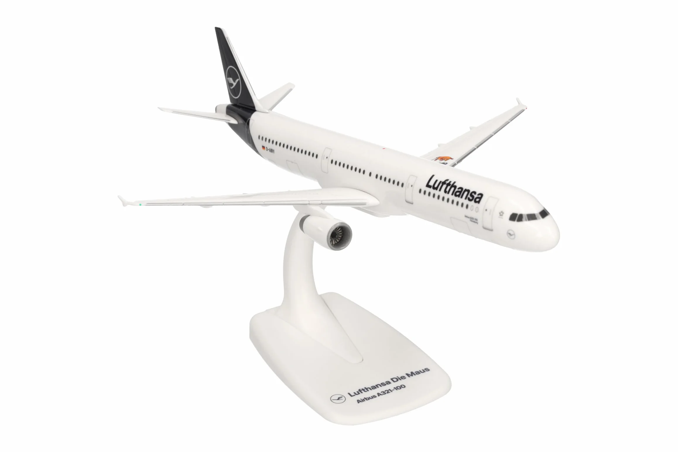 Herpa 612432 - Airbus A321, El Ratón, biplano de Lufthansa, Alas, aeromodelismo con Soporte, construcción de maquetas, Modelos en Miniatura, Objeto de colección, Encaje a presión, Multicolor