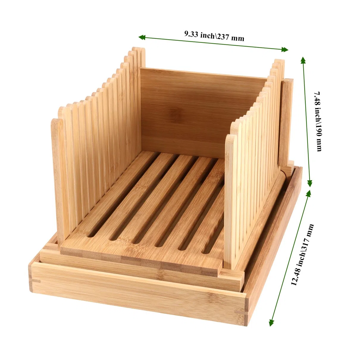 Cortador de pan de bambú, guía ajustable y plegable, bandeja para migas, rebanadoras de madera para pan casero, 31,7 x 23,7 x 19 cm
