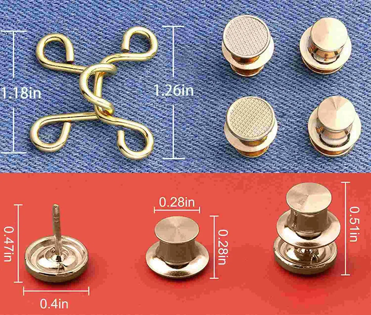 Juego de 36 broches de botón de mezclilla ajustables, hebilla de cintura, no requiere costura, tensor de cintura para pantalones vaqueros, ajuste instantáneo de vestido, 6 juegos (estilo A)