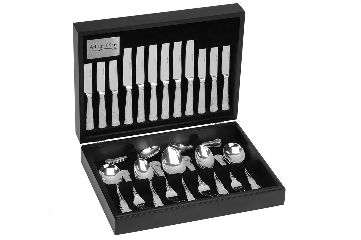 Arthur Precio Cada día 58-Piece Reyes 8-Person cantimplora Set, Acero Inoxidable, Plata, 53.4 x 31,6 x 6,86 cm