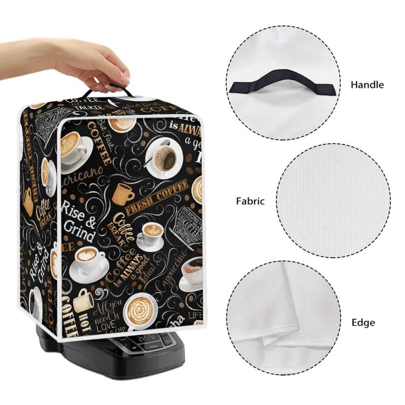 Funda para cafetera temática de café, color blanco, tamaño universal, color marrón, 2 tamaños para electrodomésticos y herramientas de oficina en casa