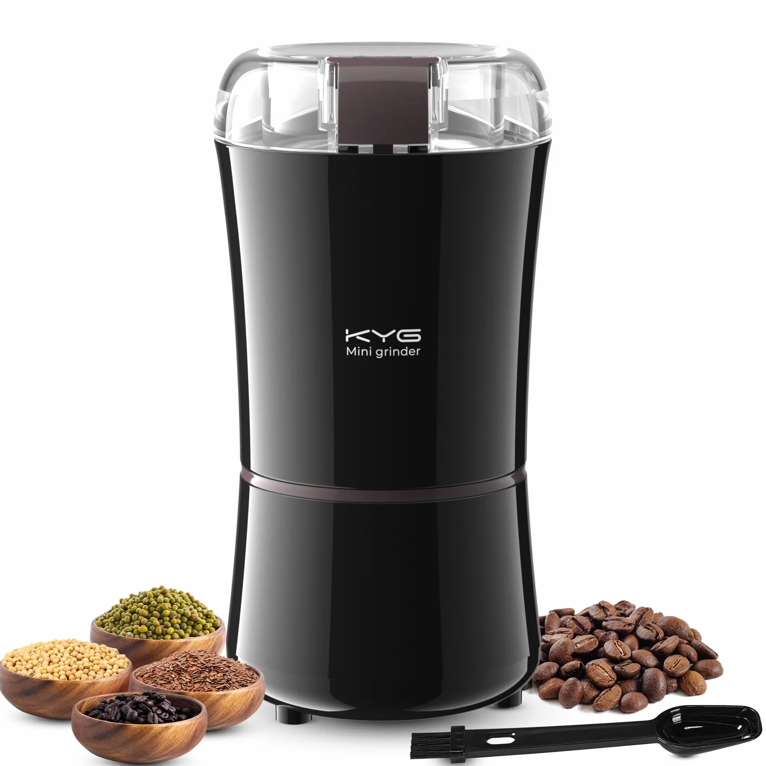 KYG Molinillo de Café Eléctrico para Granos Espresso, Frutos Secos y Granos, Potente Molinillo de Café Compacto Funcionamiento con un Solo Toque y Cuchillas de Acero Inoxidable 200w Negro