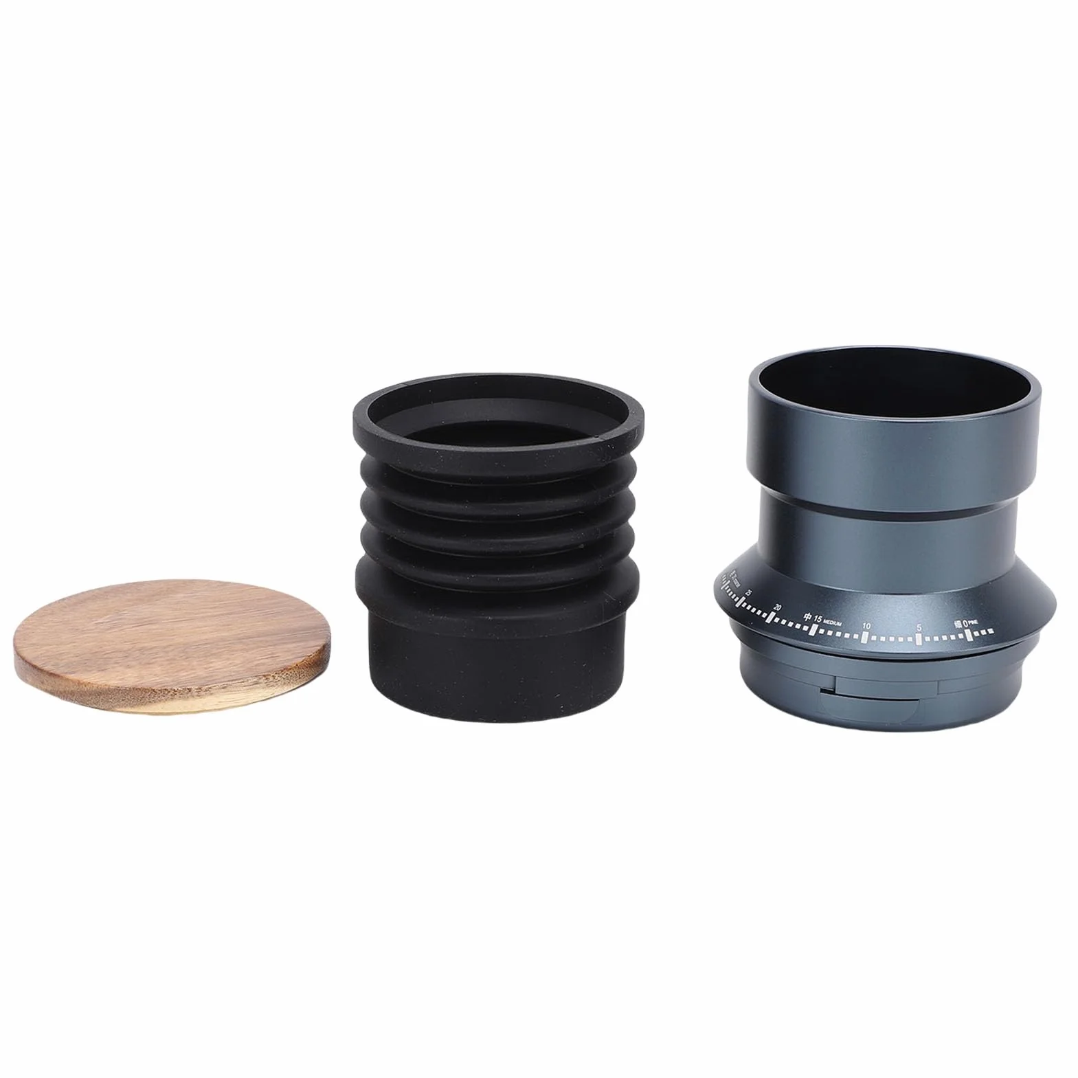 Omabeta Molinillo de café Tolva de Dosis única Soplador de Fuelle de Silicona Eficiente Cero Desperdicio para Entusiastas del Sabor Fresco Aleación de Aluminio Madera de Nogal 9,4 X 14 Cm
