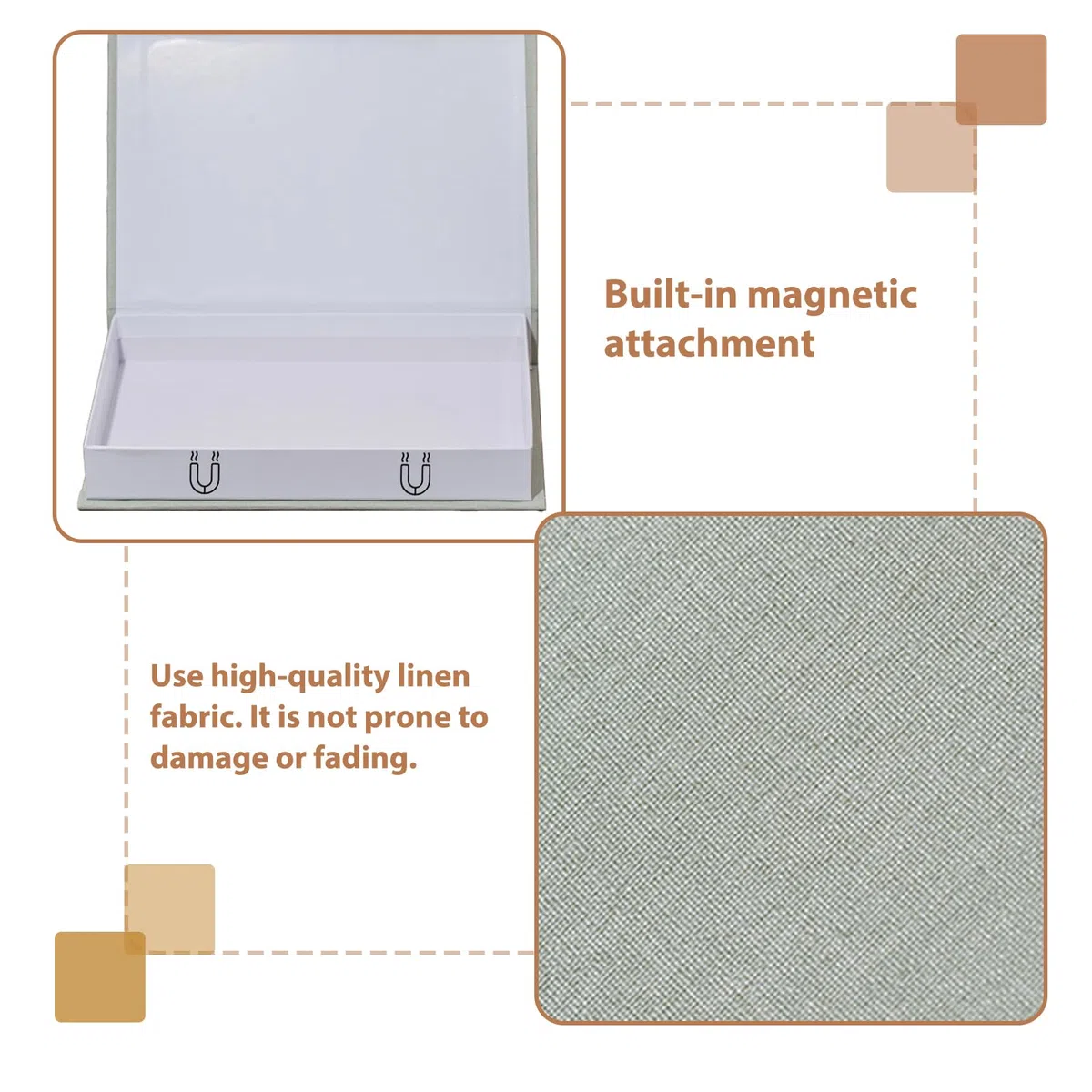 Libros decorativos para decoración del hogar: juego de 3 piezas de lino con cierre magnético para libros decorativos, elegante caja de libros, libros falsos, almacenamiento y decoración para