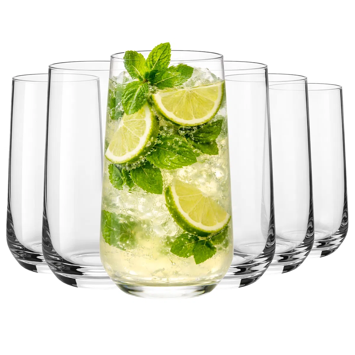 MIAMIO - Juego de Vasos de Cristal 6 Piezas 460 ml, Vasos Altos, Vasos de Agua, Cristalería para Cocina, Vasos de Vidrio Uso Diario - Apto para Lavavajillas - Colección Riva