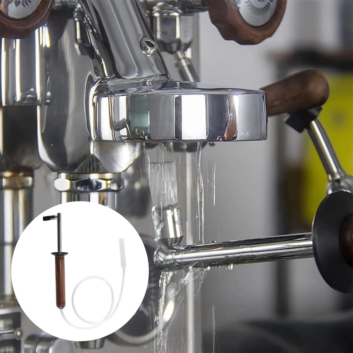 Cepillo De Limpieza Para Cafeteras, Herramienta De Limpieza a Vapor Para Cafeteras Espresso De Alta Presión, Cepillo Con Mango De Madera Y Abrazadera Para Manguera.