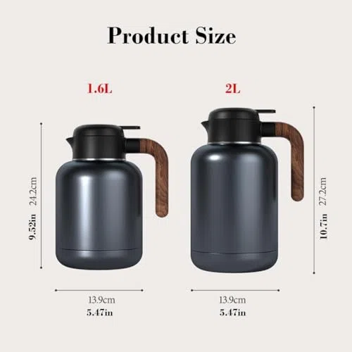 Jarra de café aislada, olla de acero inoxidable al vacío para bebidas calientes, diseño a prueba de fugas, ideal para café, té y leche, capacidad de 1,6 L