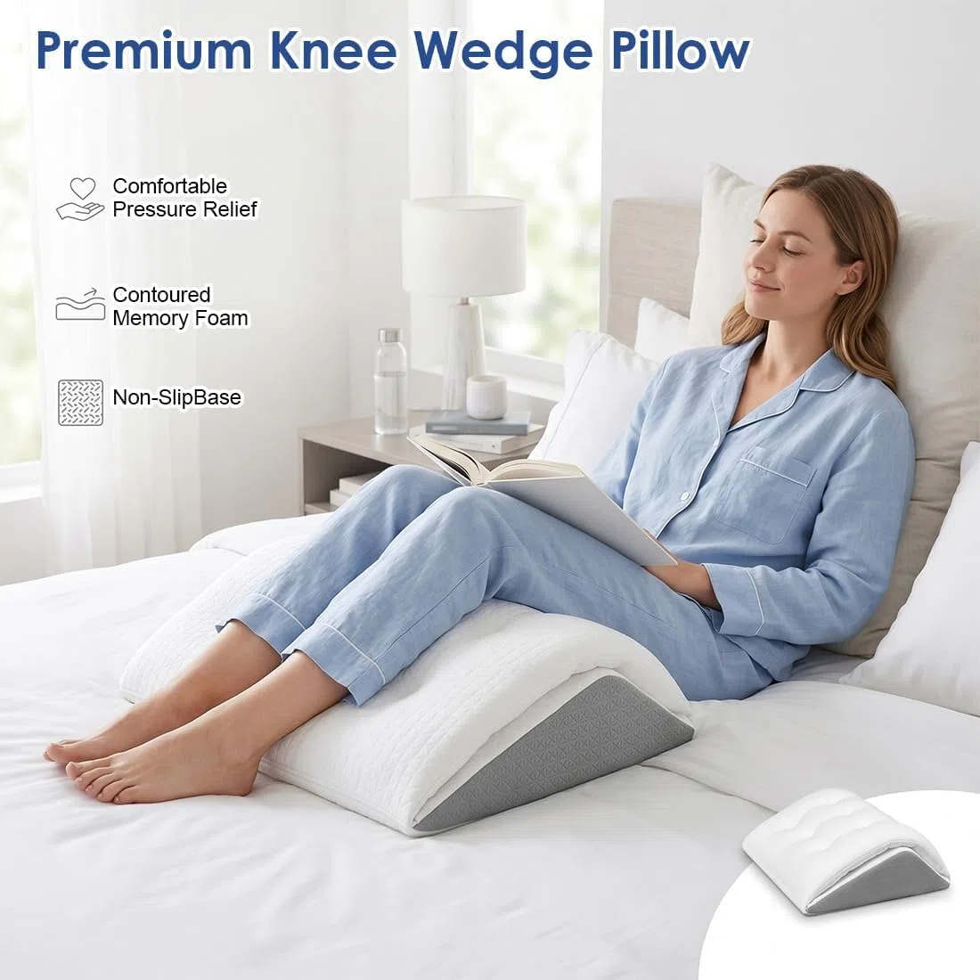 Cojín para piernas y rodillas para dormir de espalda, cojín ergonómico para piernas y pies, almohada triangular de espuma viscoelástica para cama, sofá