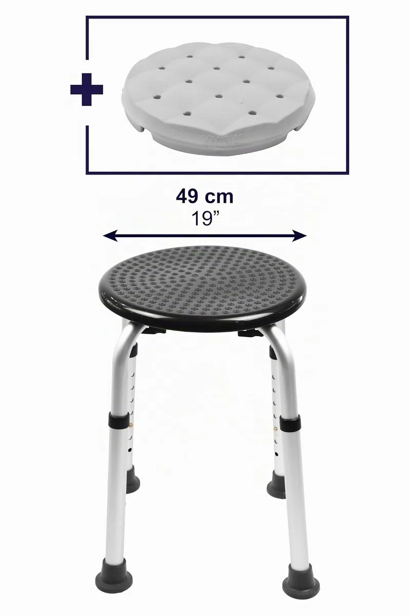 KMINA Taburete Ducha para Mayores con Cojín de Espuma, Banqueta Ducha, Impermeable, Altura Regulable, Montaje Sin Herramientas - Fabricado en España