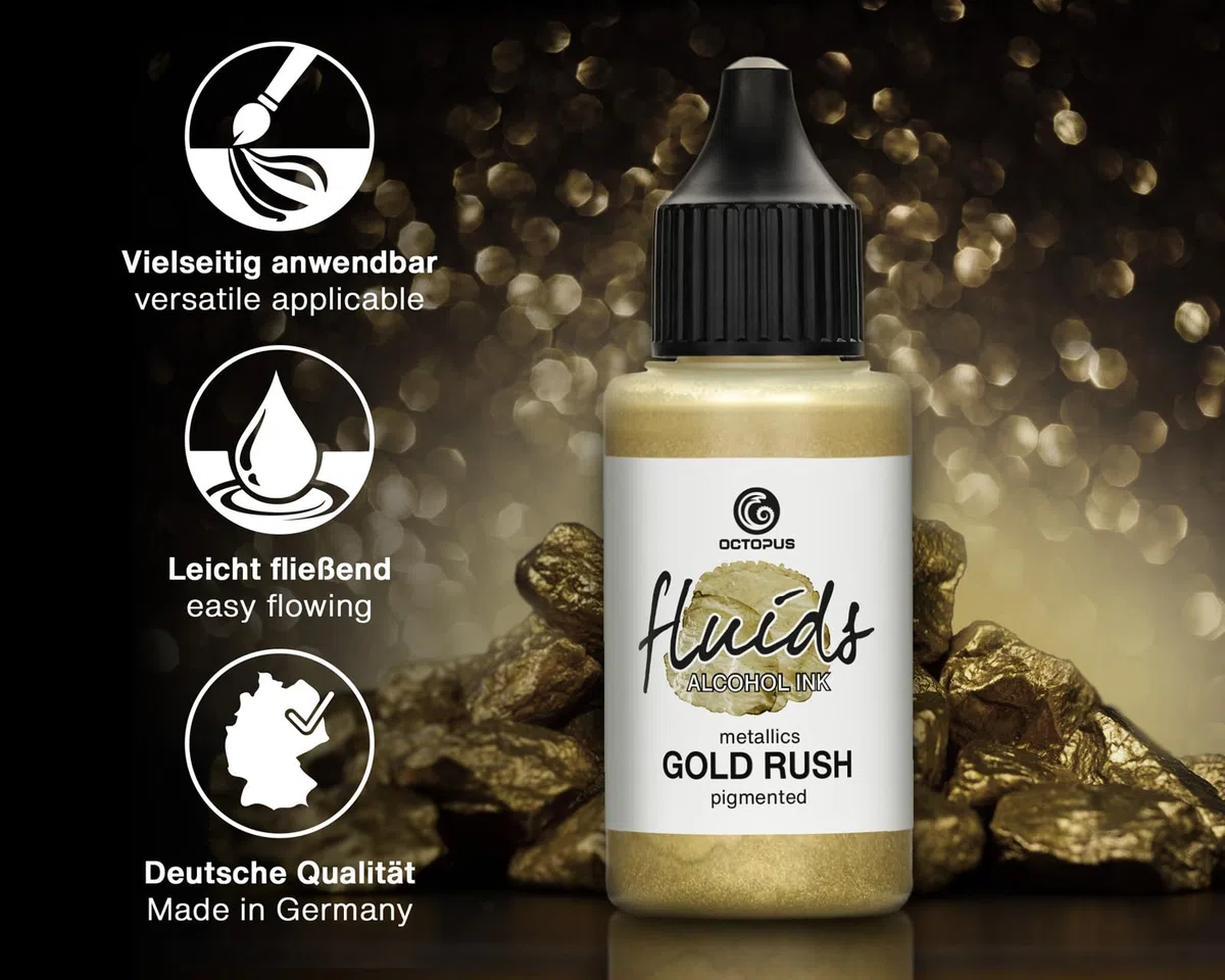 100 ml Fluids Alcohol Ink GOLD RUSH, Tinta al alcohol para Fluid Art y Resin Art, oro metálico
