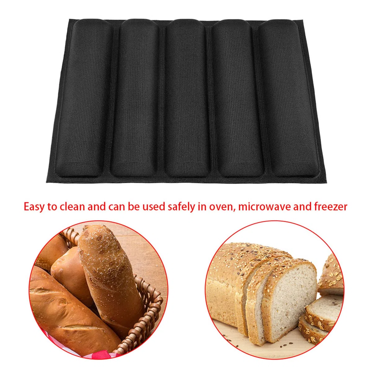 Molde de Pan de Silicona, Moldes de Pan de Antiadherentes, 5 Panes Moldes Silicona Reutilizable para Hornear baguettes francés