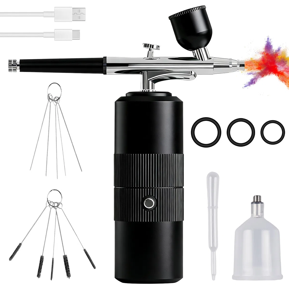 Juego de aerógrafo con compresor: pistola de pulverización inalámbrica, kit de aerógrafo, pistola de aerógrafo portátil con compresor, juego de pistola de pulverización manual recargable USB para