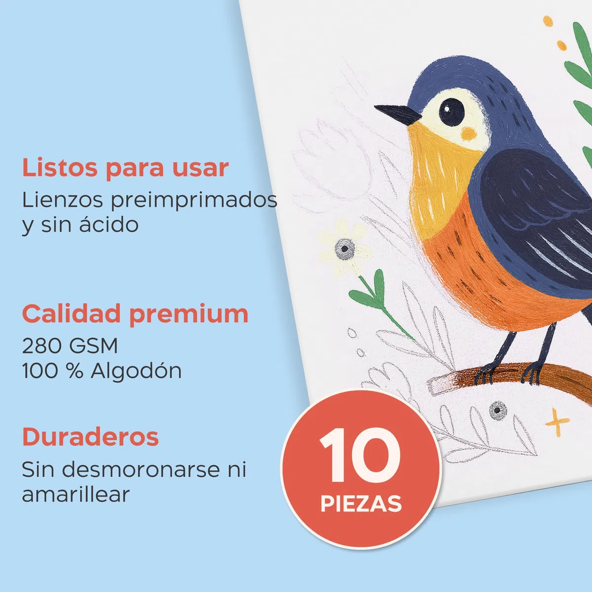 Zenacolor Lienzos Para Pintar 30x40cm (Set de 10) - Canvas para pintar 280 g/m² 100% Algodón - Para Pintura Acrílica, Óleo y Gouache