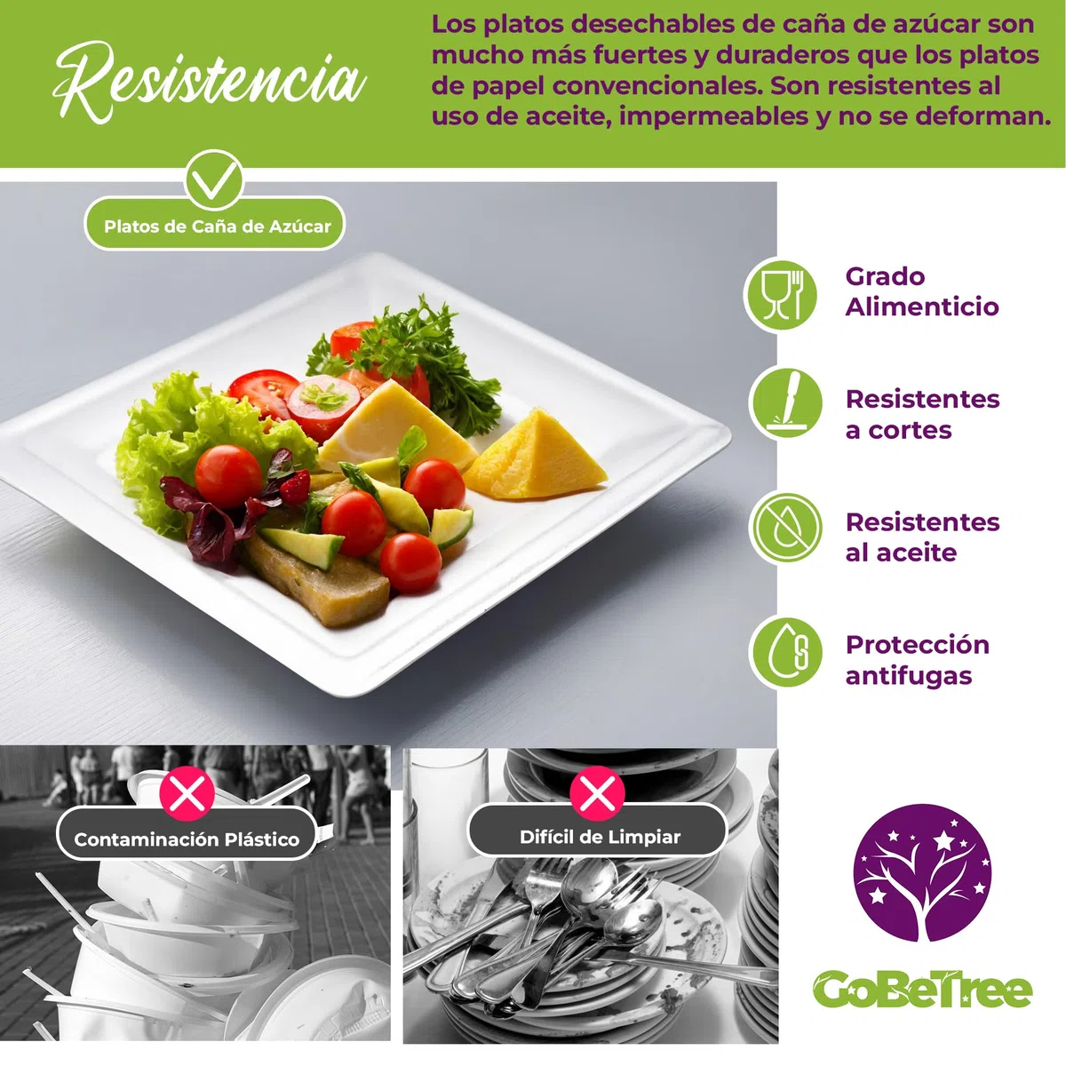 GoBeTree 100 platos de caña de azúcar cuadrados de 20 cm blancos. Platos desechables extrafuertes, Para camping, picnic, fiestas, barbacoas, cumpleaños.